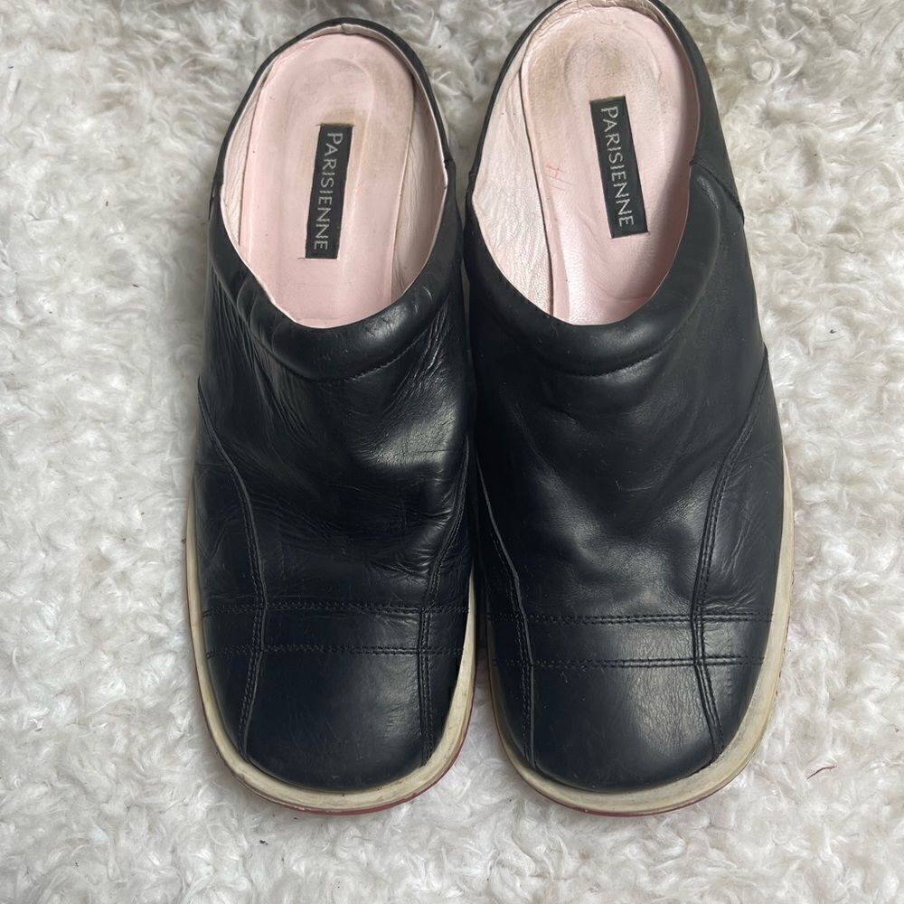Parisienne leather black slip Mules rubber soles EUR SZ38